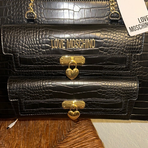 Love Moschino Black Croc-Embossed Shoulder Bag - Picture 7 of 8